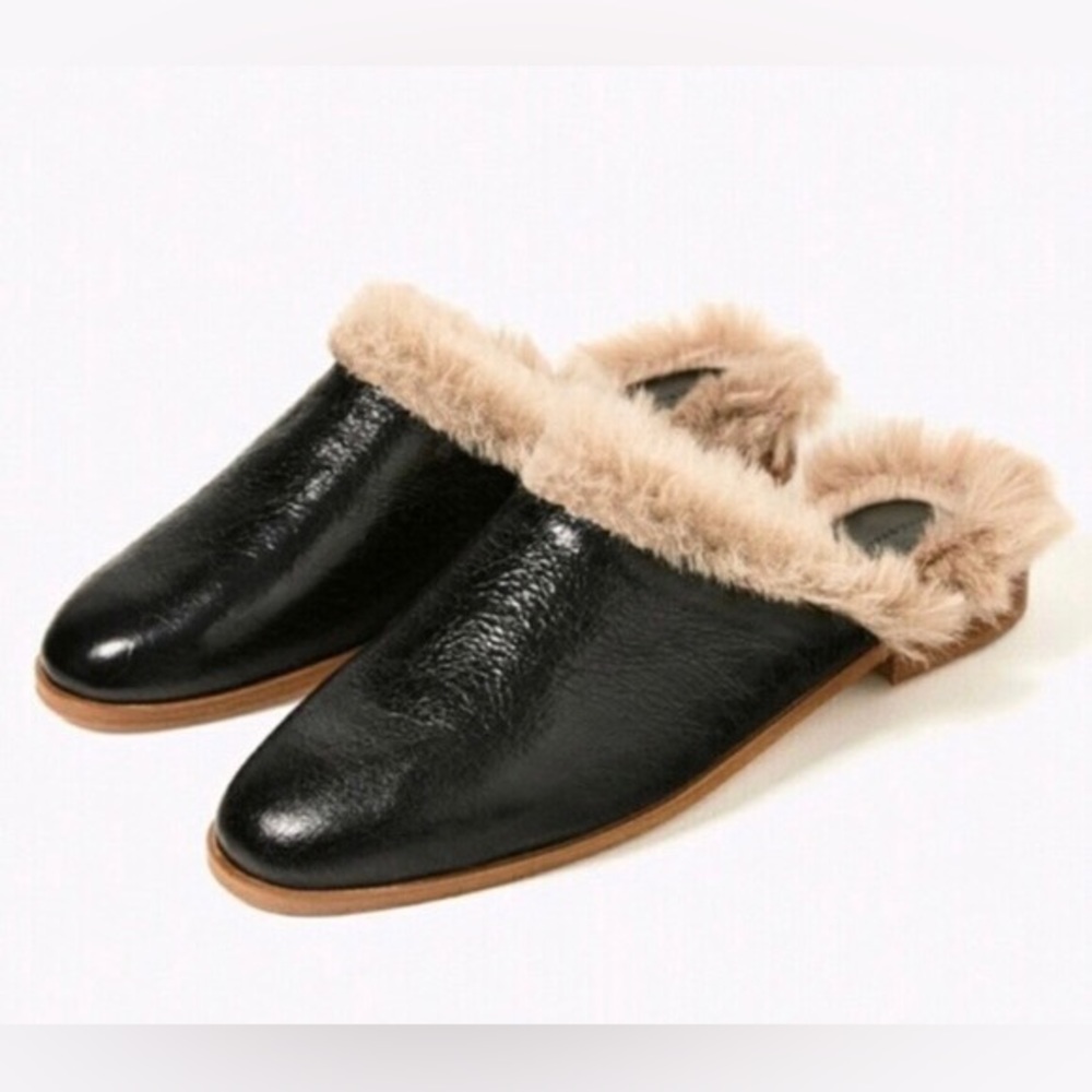 NWT Zara Leather Flat Mules Black Size 36/6